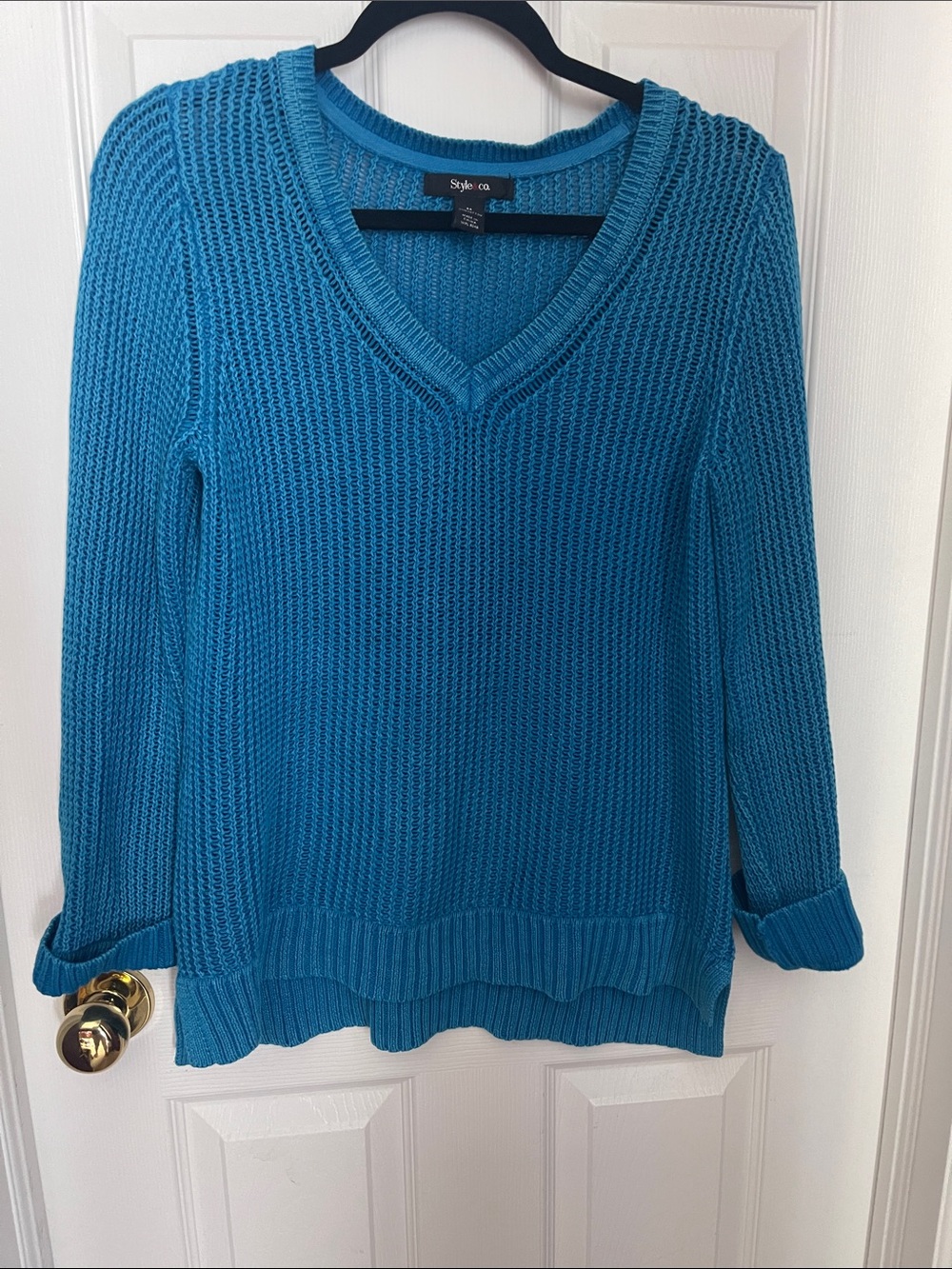 Style & Co. Women's V-Neck Bright Teal Knit Sweater